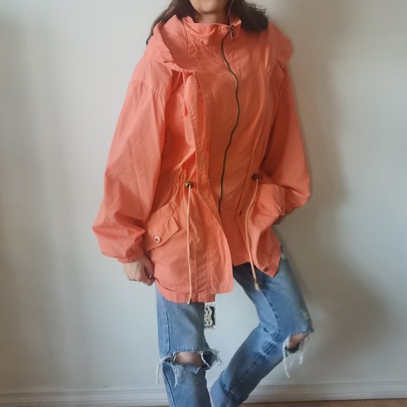 Jordana Jackets & Blazers - Peach drawstring spring jacket size 10 M with hood and huge pockets